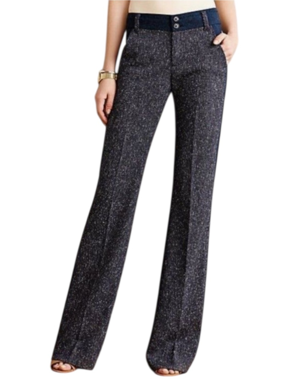 Anthropologie Elevenses Brighton Trouser‎ Pants Women’s Size 4 Blue Grey Tweed